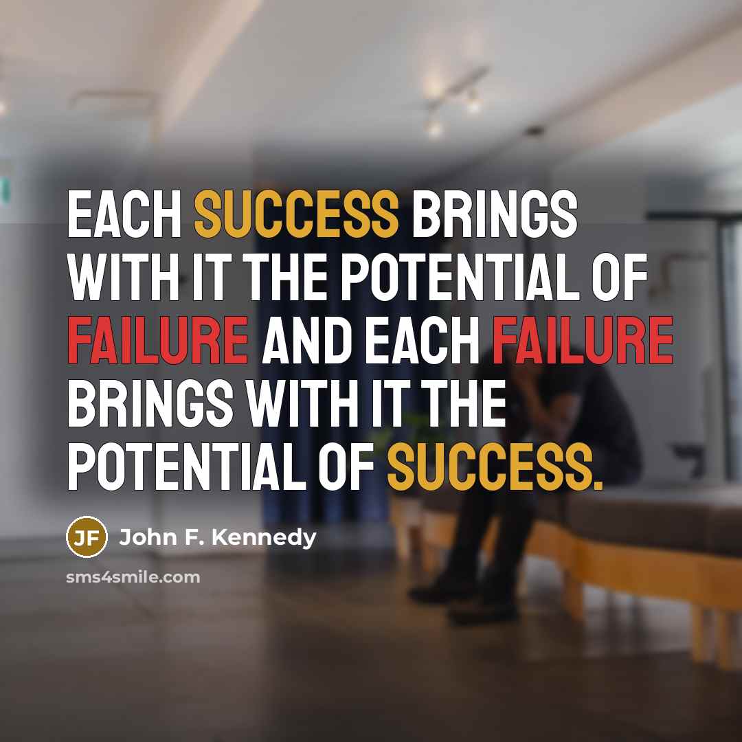 “Each success brings with it the potential of failure and…” quote by John F. Kennedy