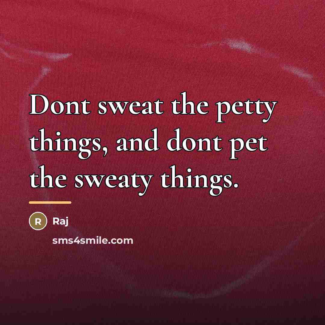 “Dont sweat the petty things, and dont pet the sweaty…” quote by RAj