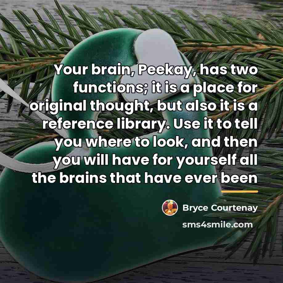 “Your brain, Peekay, has two functions; it is a place…” quote by Bryce Courtenay