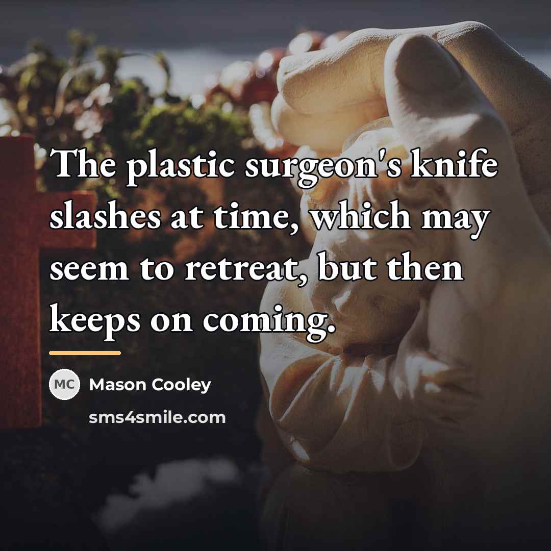“The plastic surgeon's knife slashes at time, which may seem…” quote by Mason Cooley