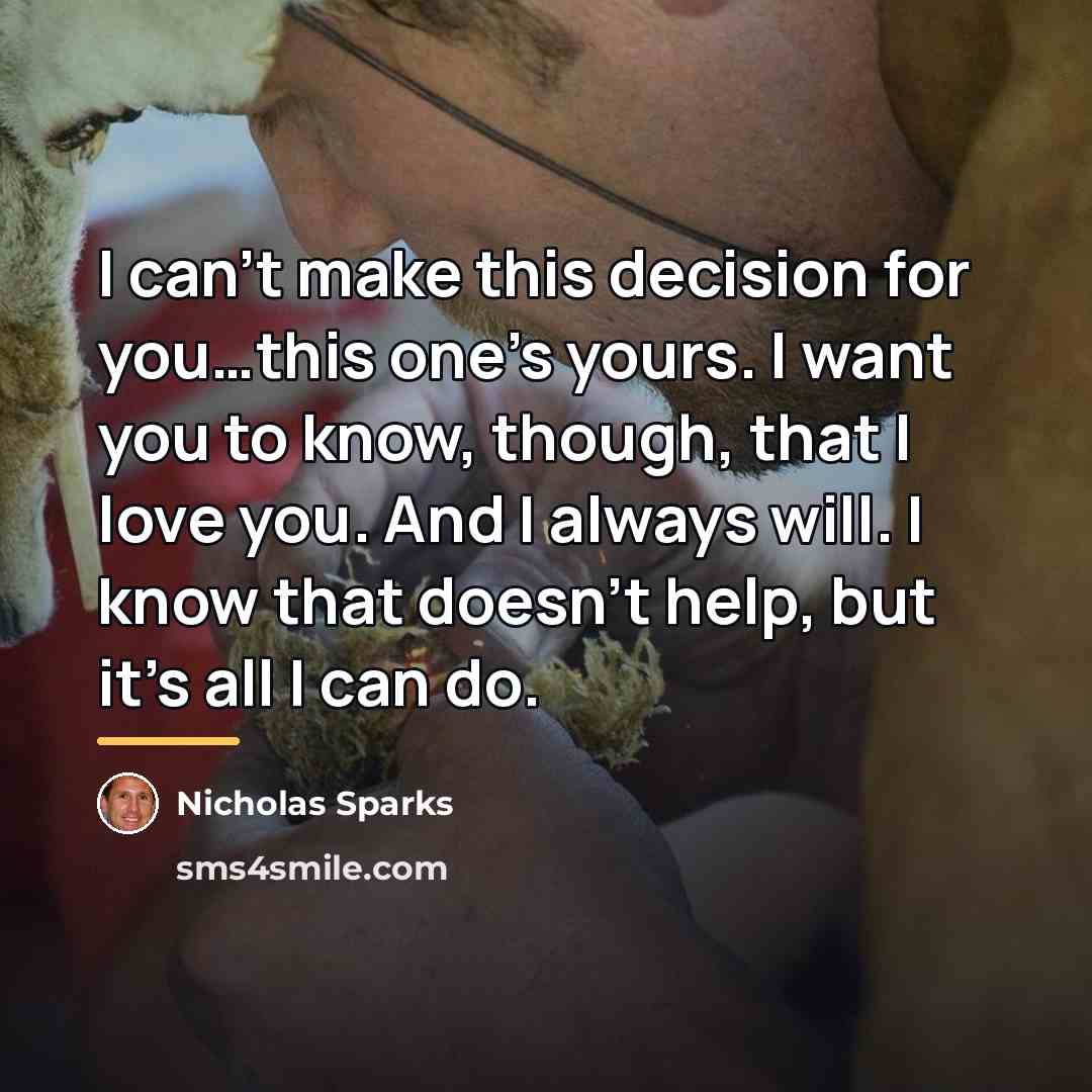 “I can’t make this decision for you…this one’s yours. I…” quote by Nicholas Sparks
