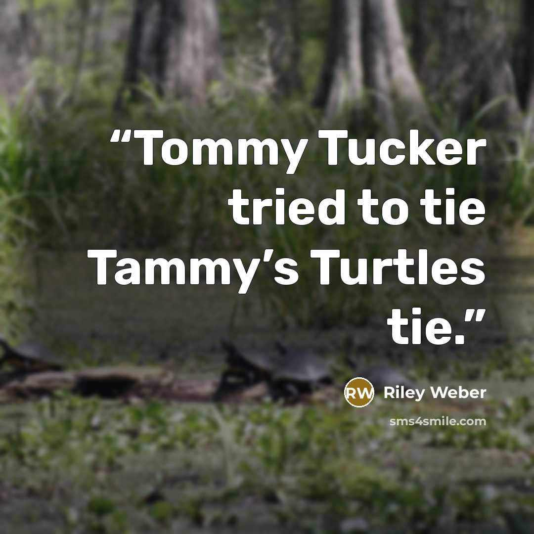 “Tommy Tucker tried to tie Tammy’s Turtles tie.” quote by Riley Weber