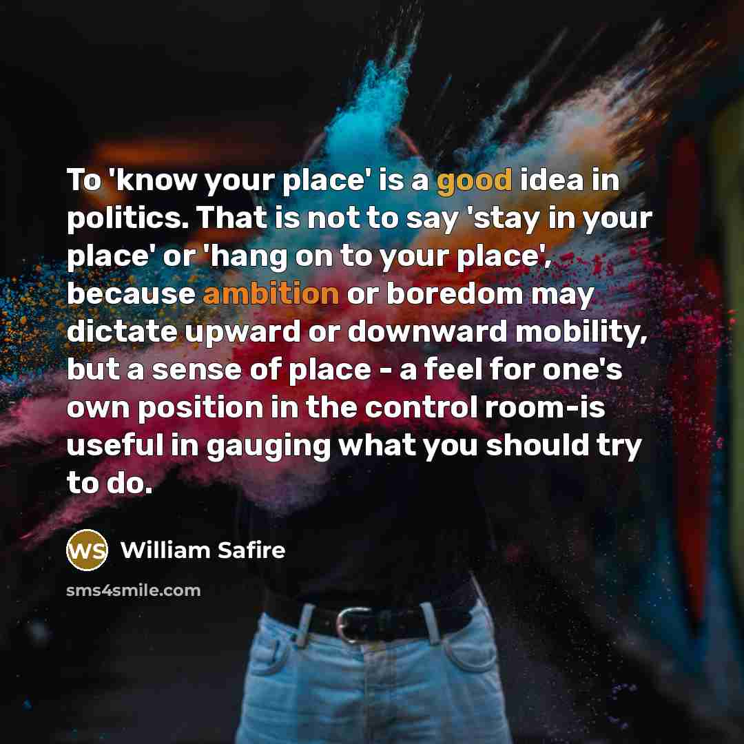 “To 'know your place' is a good idea in politics.…” quote by William Safire