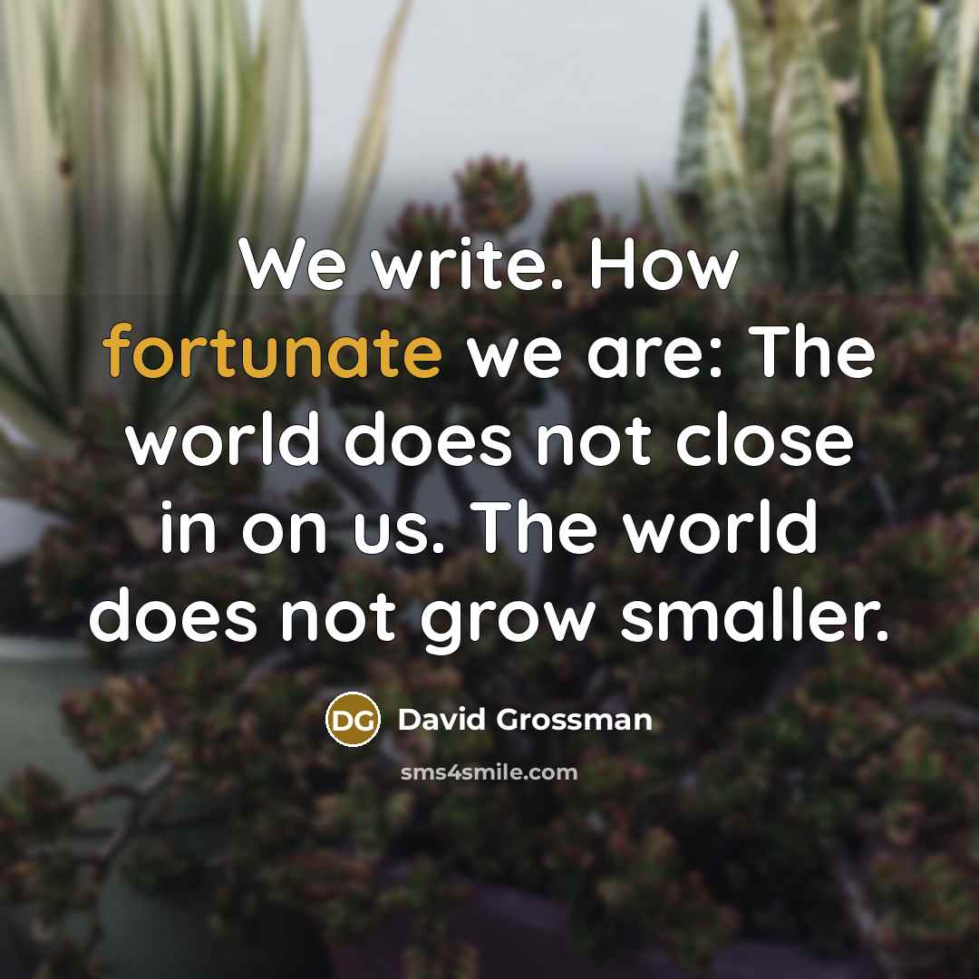“We write. How fortunate we are: The world does not…” quote by David Grossman