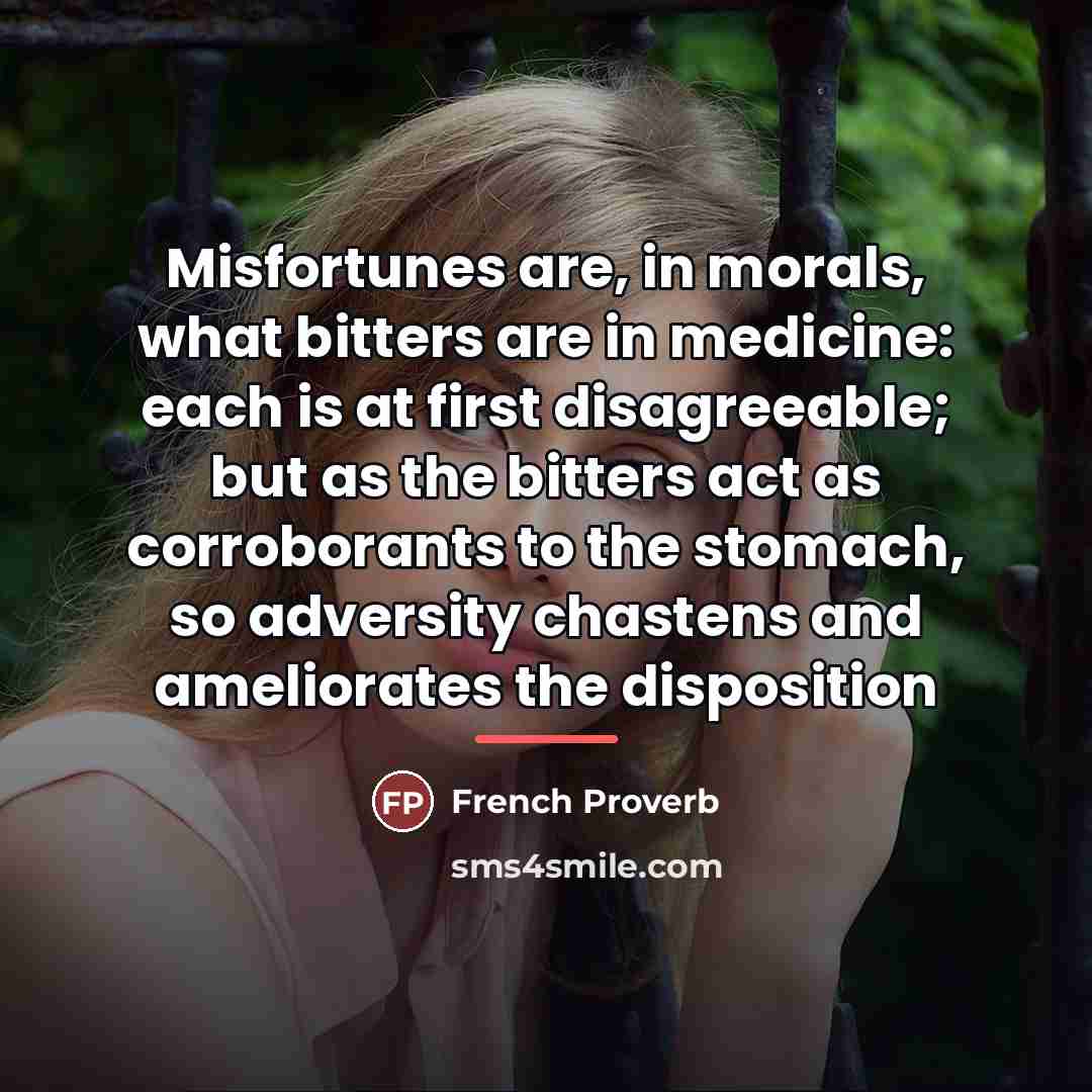 “Misfortunes are, in morals, what bitters are in medicine: each…” quote by French Proverb