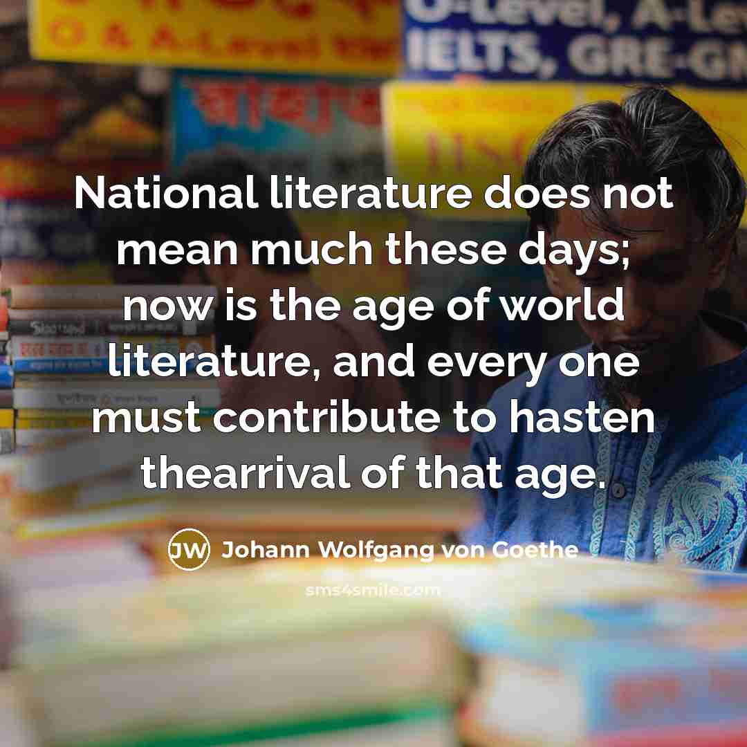 “National literature does not mean much these days; now is…” quote by Johann Wolfgang von Goethe