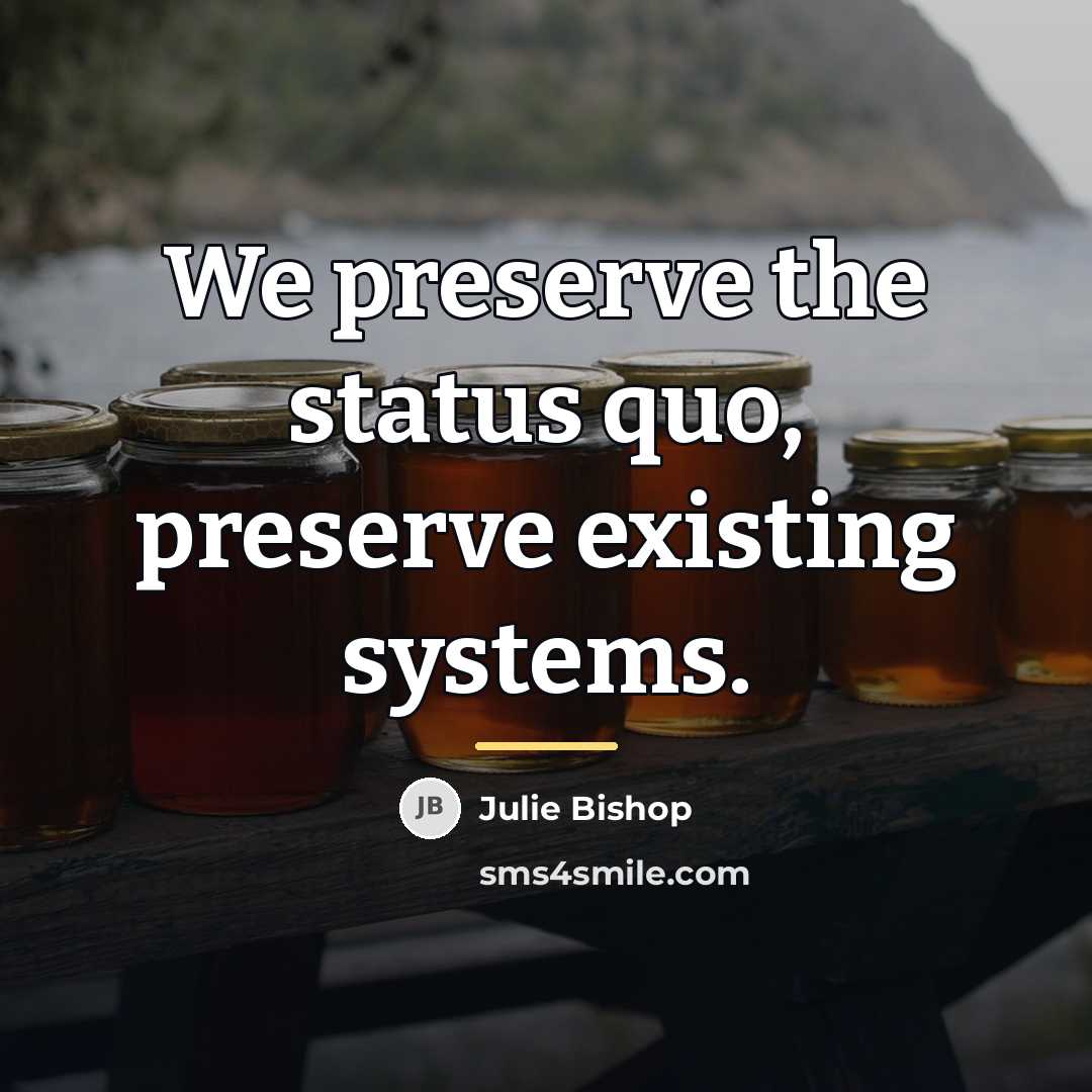 “We preserve the status quo, preserve existing systems.…” quote by Julie Bishop