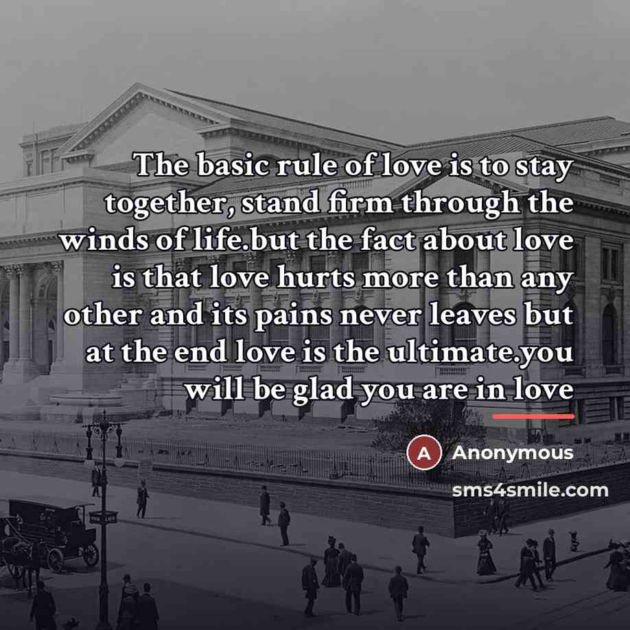 “The basic rule of love is to stay together, stand…” quote by Anonymous