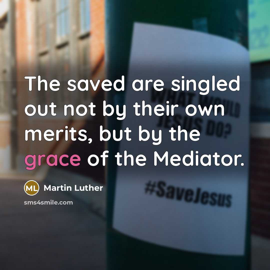 “The saved are singled out not by their own merits,…” quote by Martin Luther