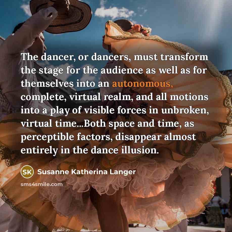 “The dancer, or dancers, must transform the stage for the…” quote by Susanne Katherina Langer