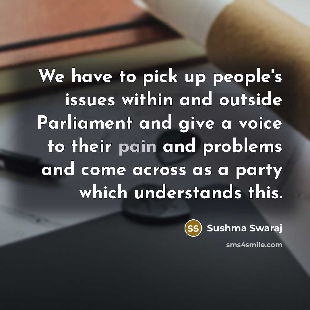 “We have to pick up people's issues within and outside…” quote by Sushma Swaraj