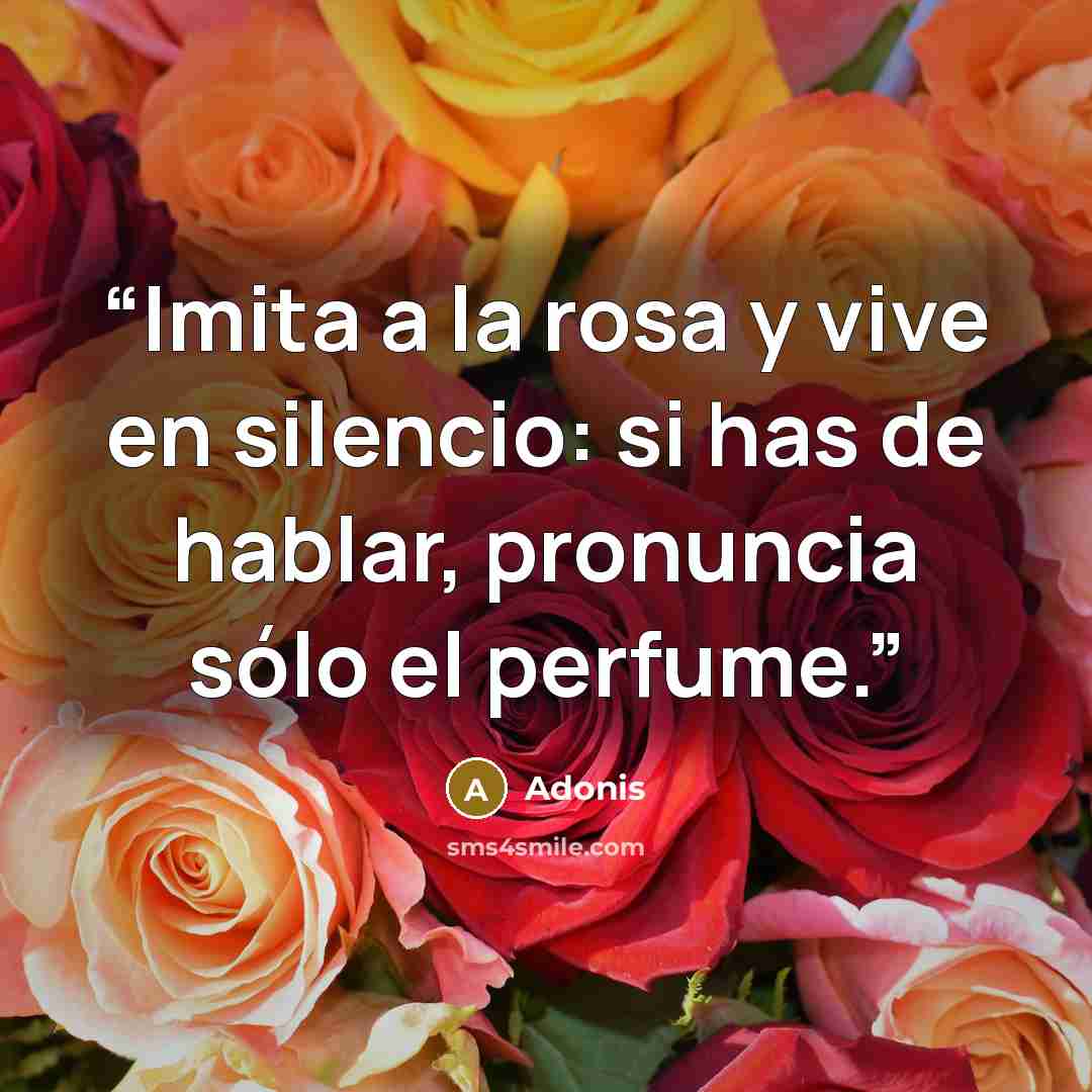 “Imita a la rosa y vive en silencio: si has de hablar, pronuncia sólo el perfume.” quote by Adonis