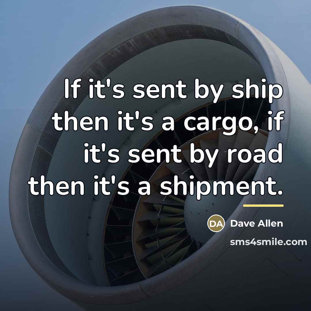 “If it's sent by ship then it's a cargo, if…” quote by Dave Allen