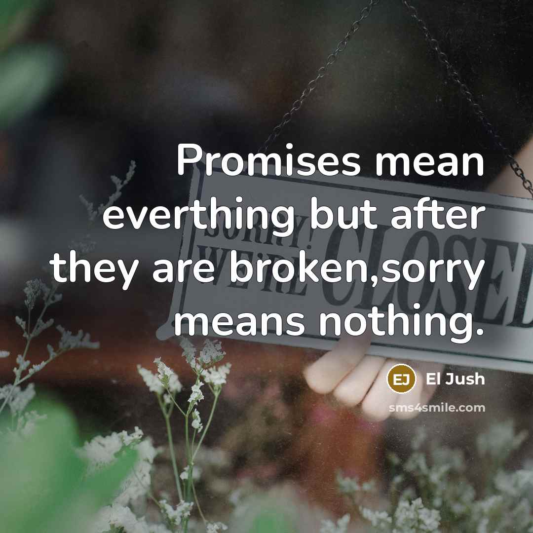 “Promises mean everthing but after they are broken,sorry means nothing.…” quote by El Jush