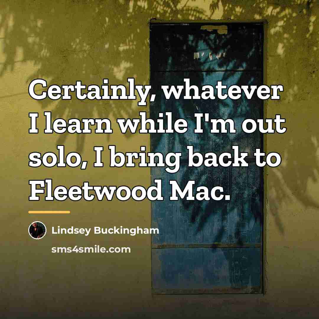 “Certainly, whatever I learn while I'm out solo, I bring…” quote by Lindsey Buckingham
