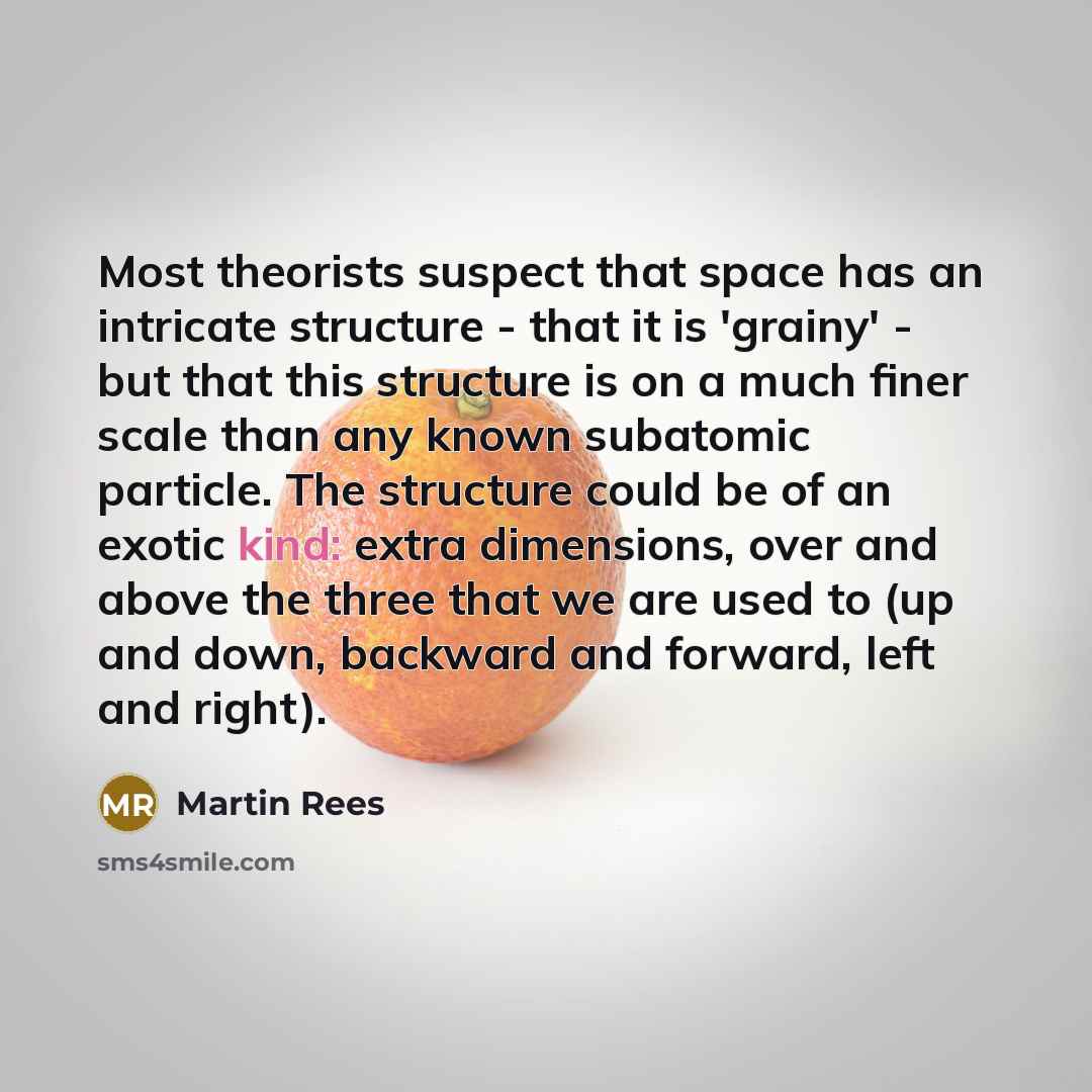 “Most theorists suspect that space has an intricate structure -…” quote by Martin Rees