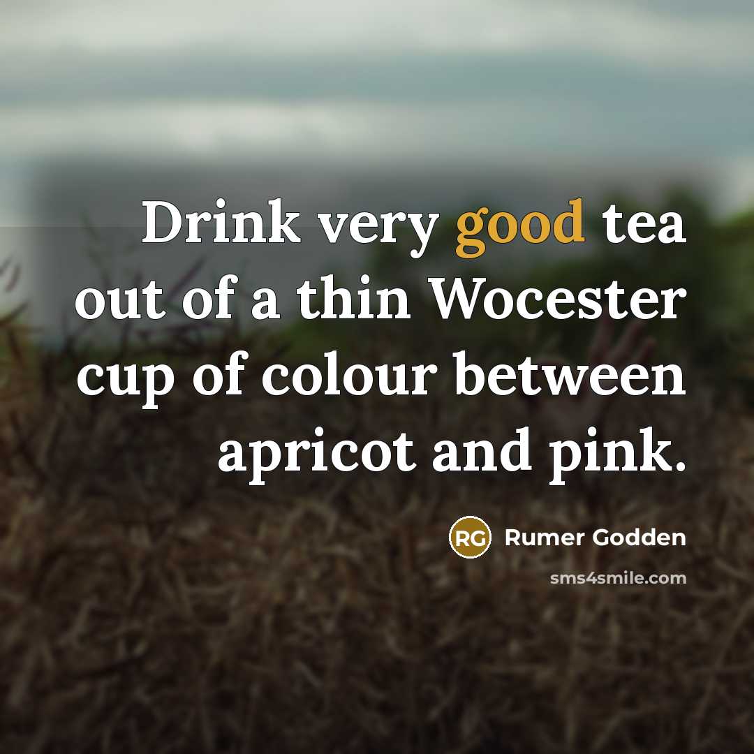 “Drink very good tea out of a thin Wocester cup…” quote by Rumer Godden
