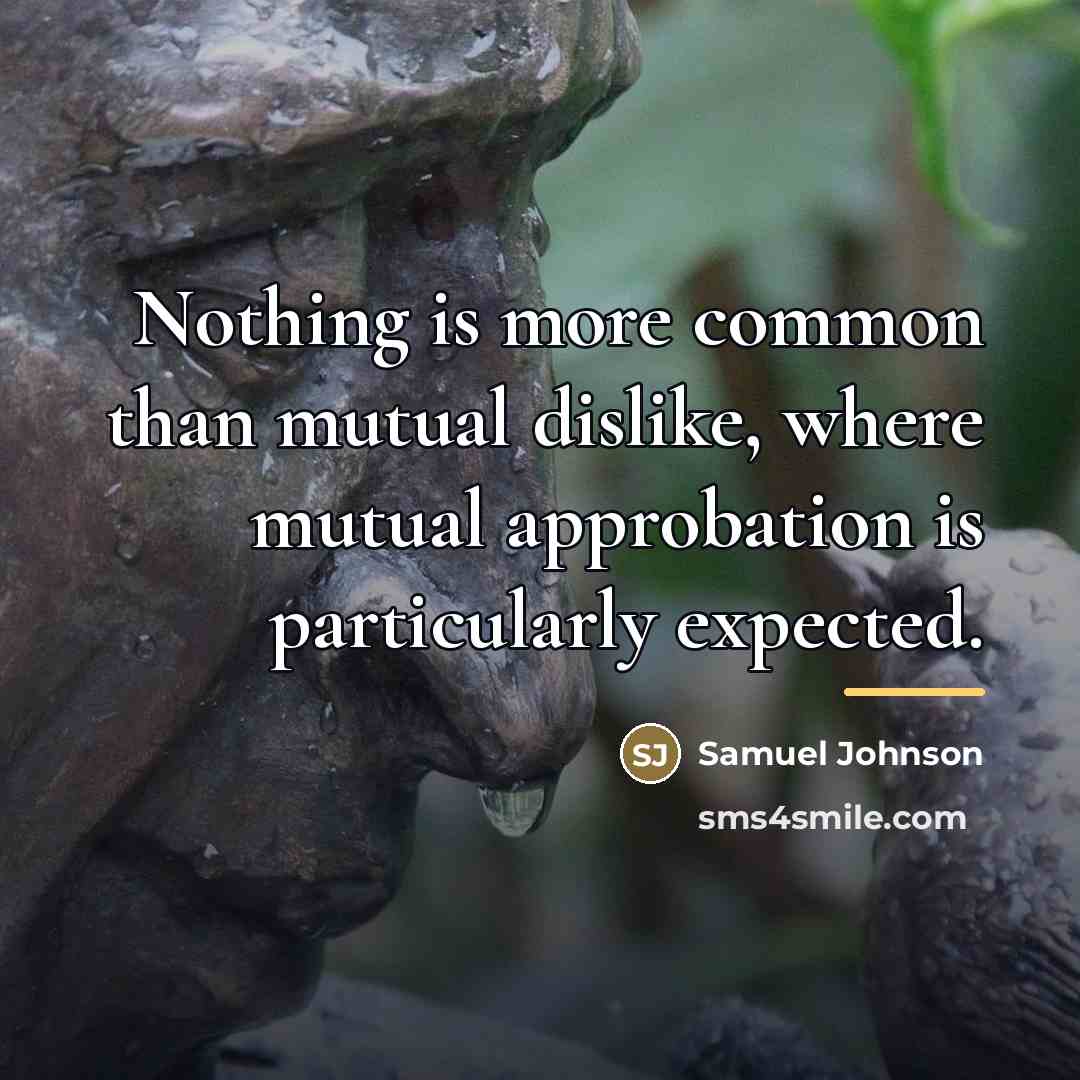 “Nothing is more common than mutual dislike, where mutual approbation…” quote by Samuel Johnson