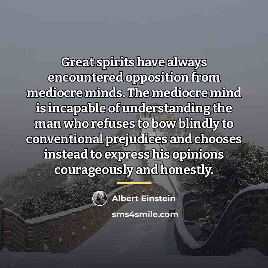 “Great spirits have always encountered opposition from mediocre minds. The…” quote by Albert Einstein