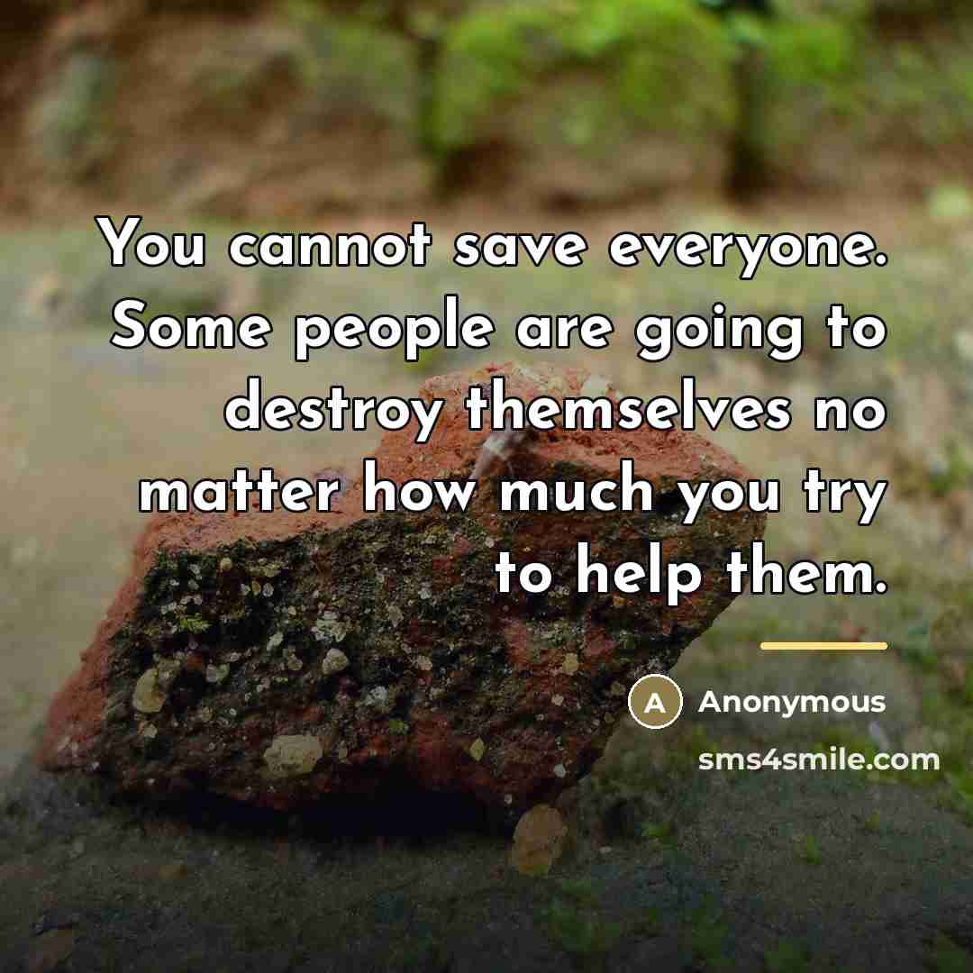 “You cannot save everyone. Some people are going to destroy…” quote by Anonymous