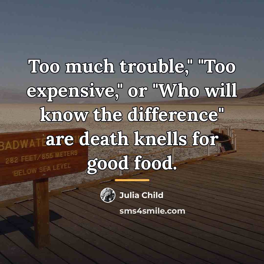 “Too much trouble," "Too expensive," or "Who will know the…” quote by Julia Child