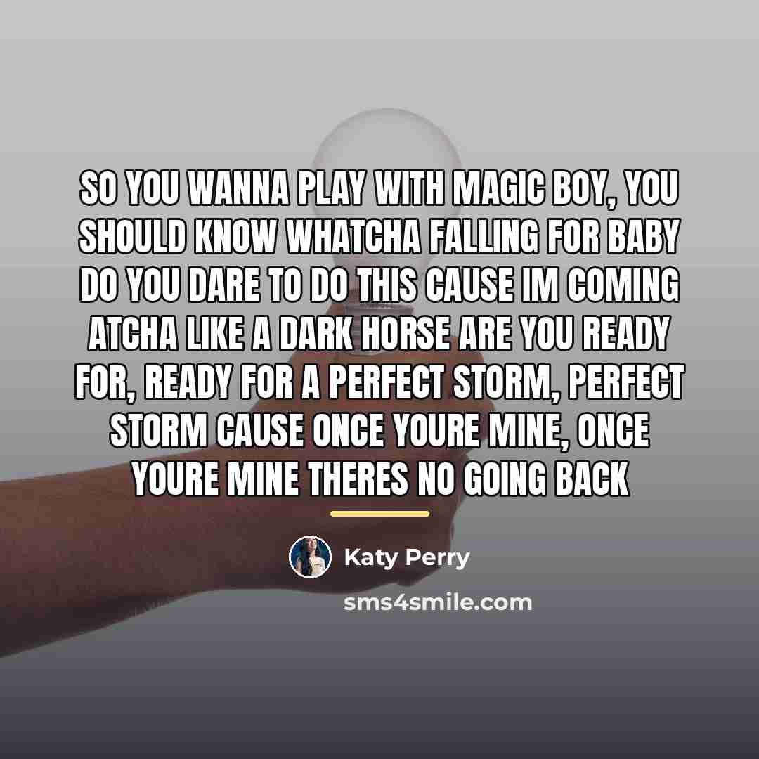 “So you wanna play with magic Boy, you should know…” quote by Katy Perry