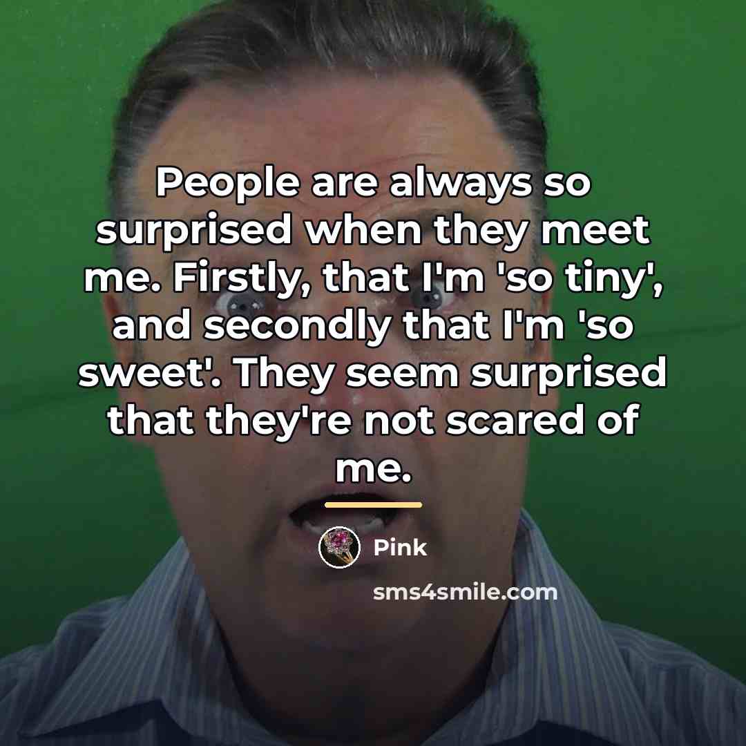 “People are always so surprised when they meet me. Firstly,…” quote by Pink