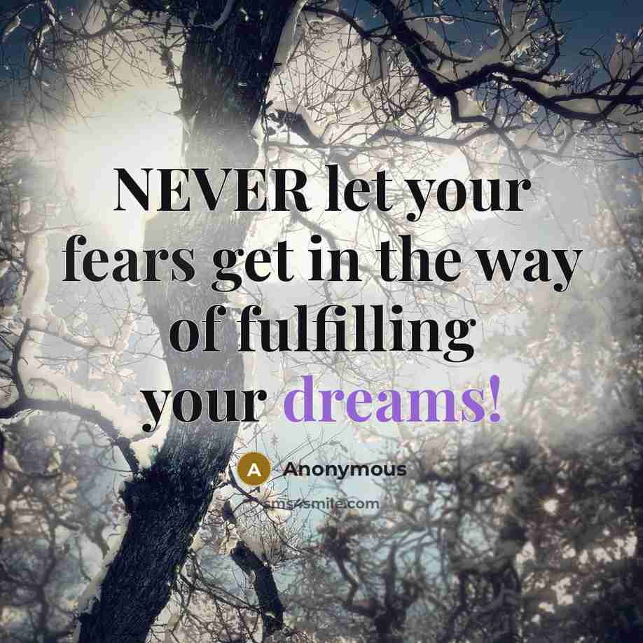 “NEVER let your fears get in the way of fulfilling your dreams!” quote by Anonymous