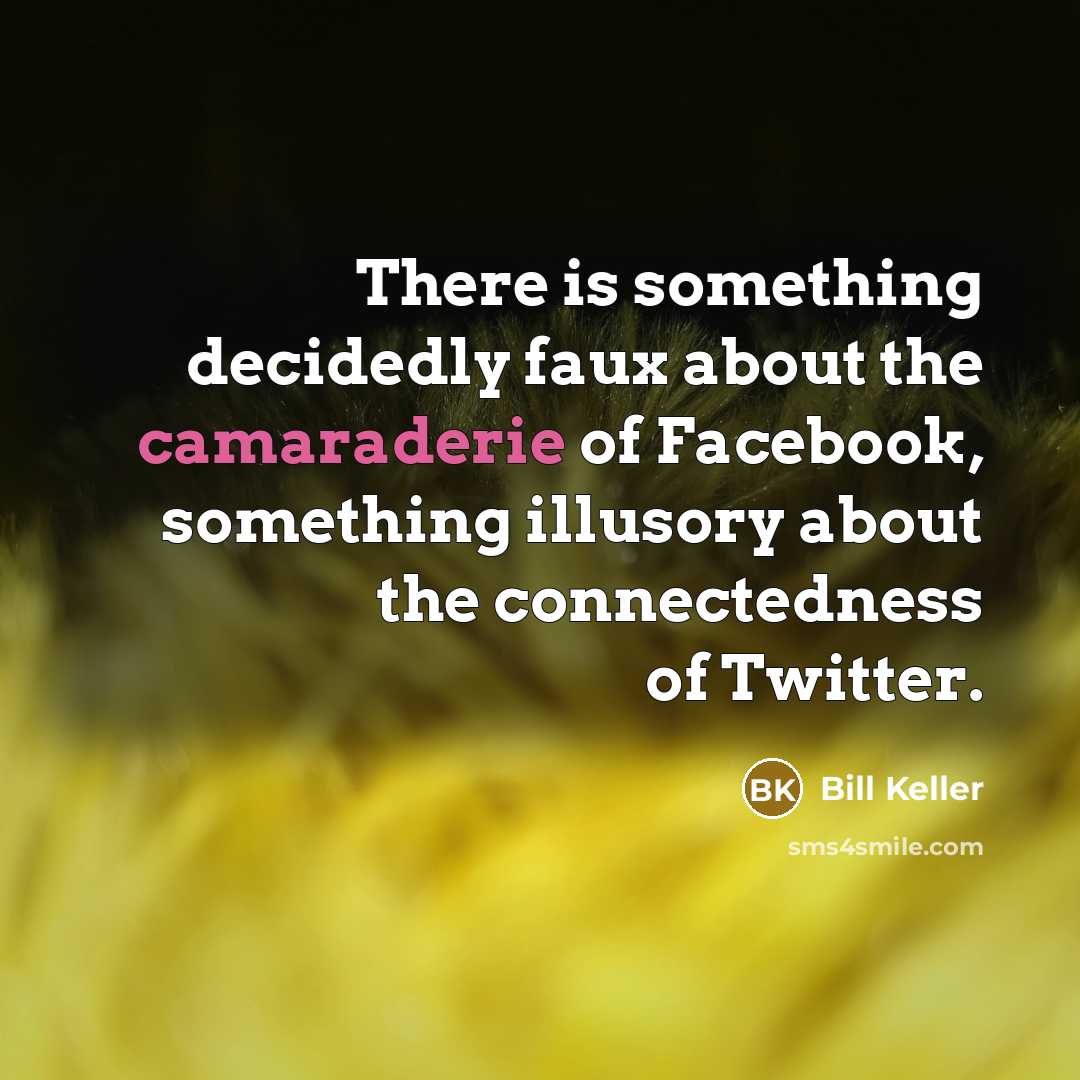 “There is something decidedly faux about the camaraderie of Facebook,…” quote by Bill Keller
