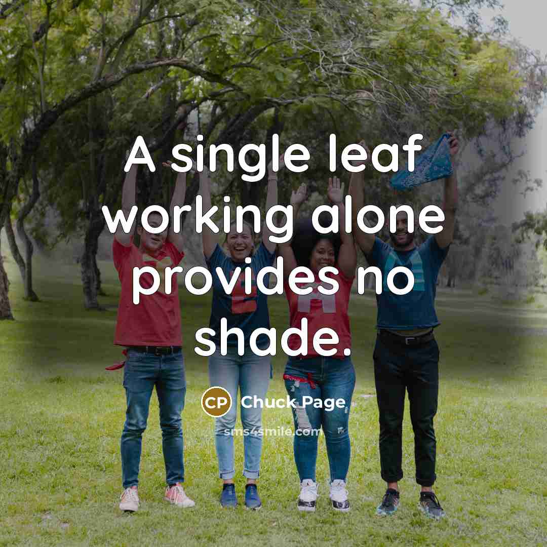 “A single leaf working alone provides no shade.” quote by Chuck Page