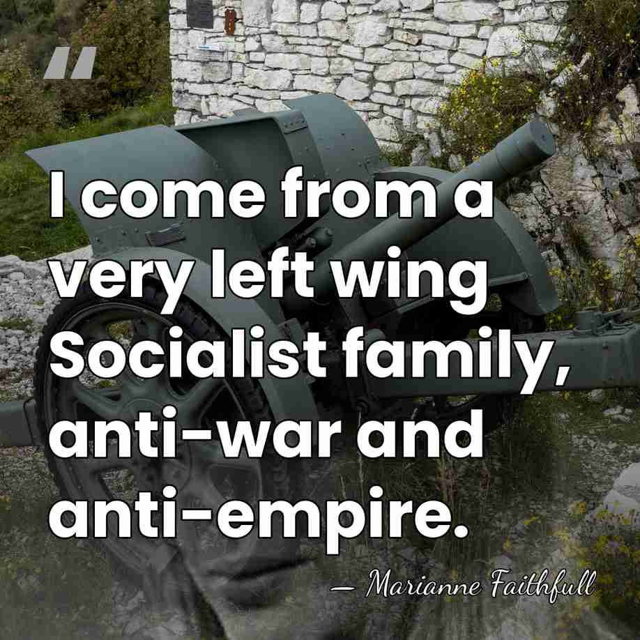 I come from a very left wing Socialist family, anti-war and anti-empire. - Marianne Faithfull