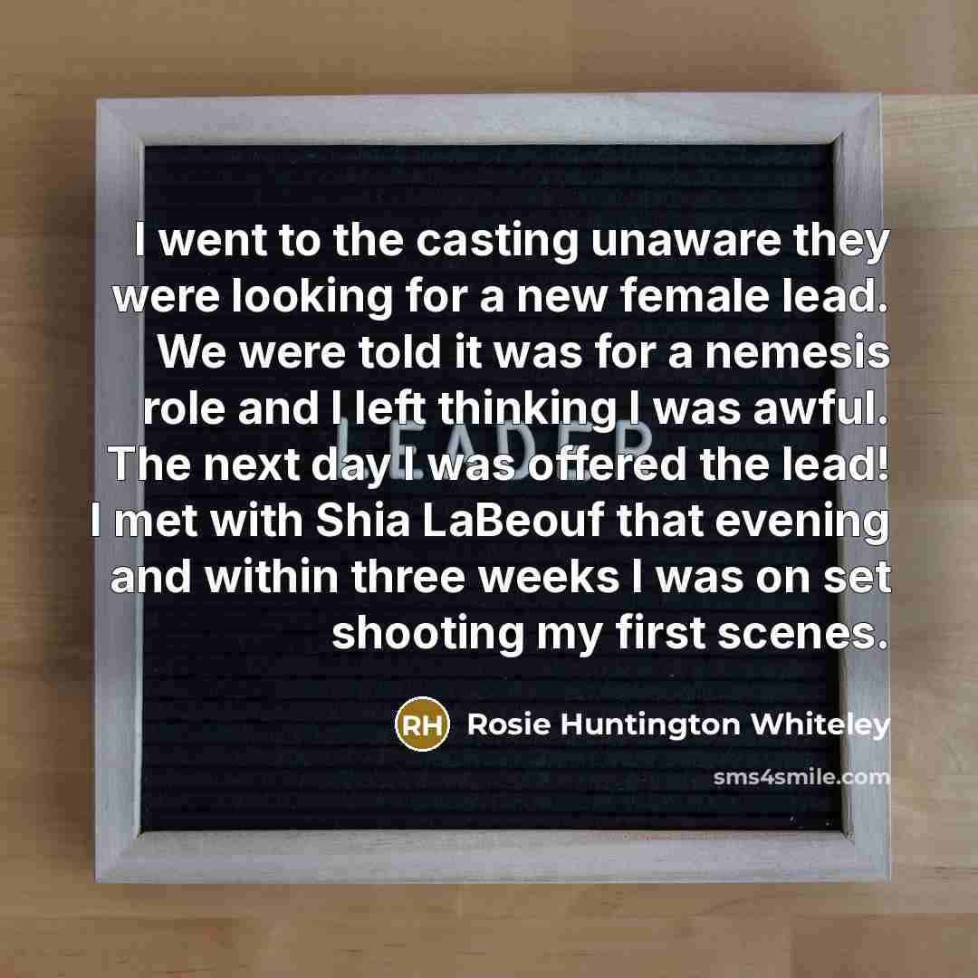 “I went to the casting unaware they were looking for…” quote by Rosie Huntington Whiteley