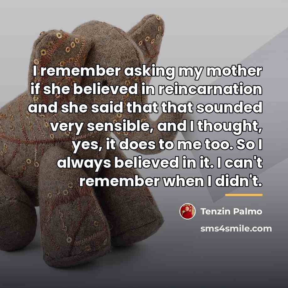 “I remember asking my mother if she believed in reincarnation…” quote by Tenzin Palmo