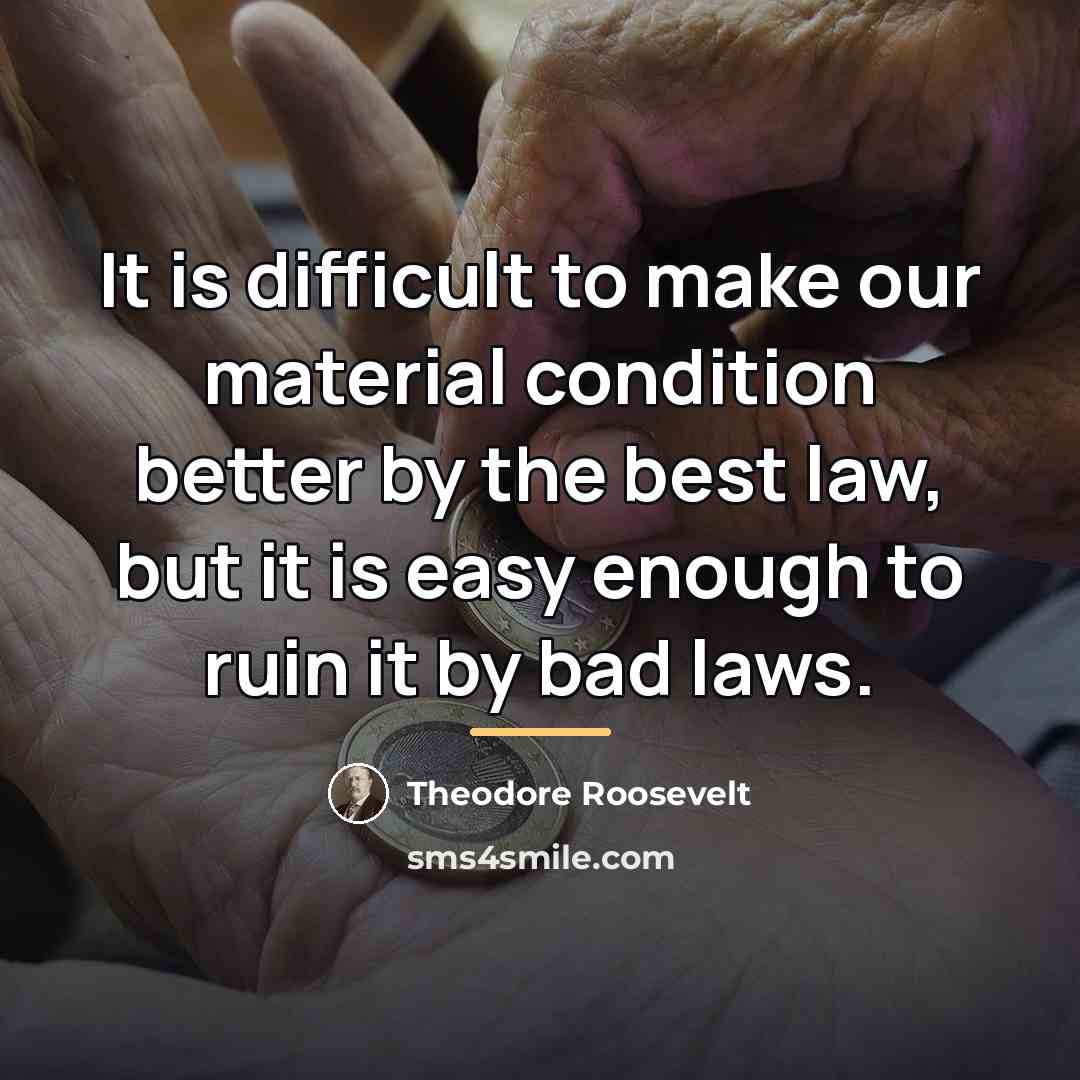 “It is difficult to make our material condition better by…” quote by Theodore Roosevelt