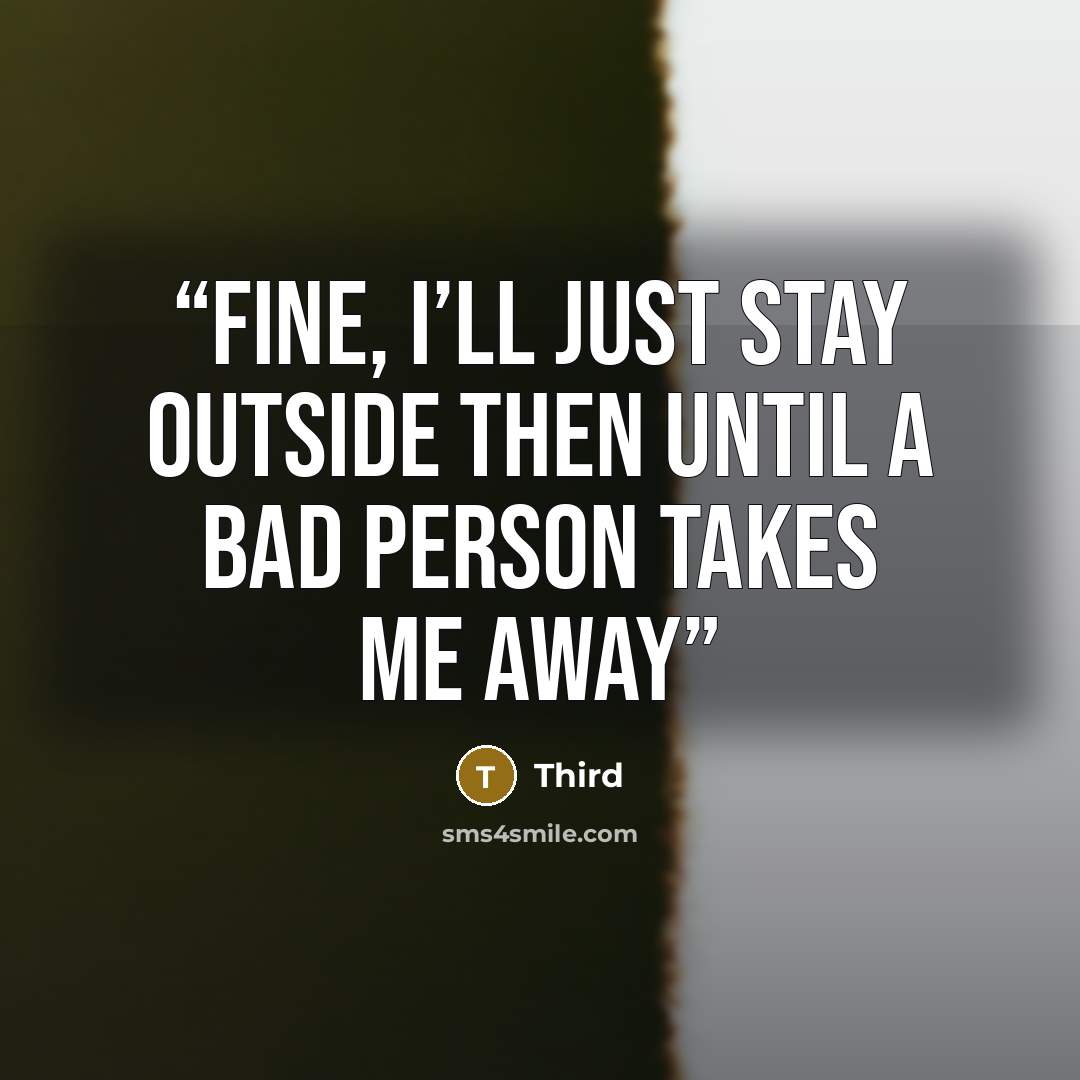 “Fine, I’ll just stay outside then until a bad person takes me away” quote by Third