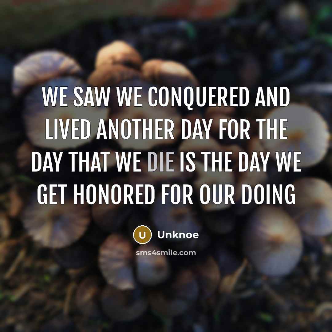 “We saw we conquered and lived another day for the day that we die is the day we get honored for our doing” quote by Unknoe
