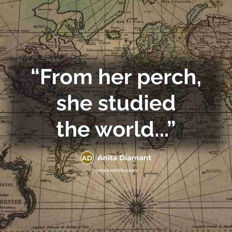 “From her perch, she studied the world...” quote by Anita Diamant
