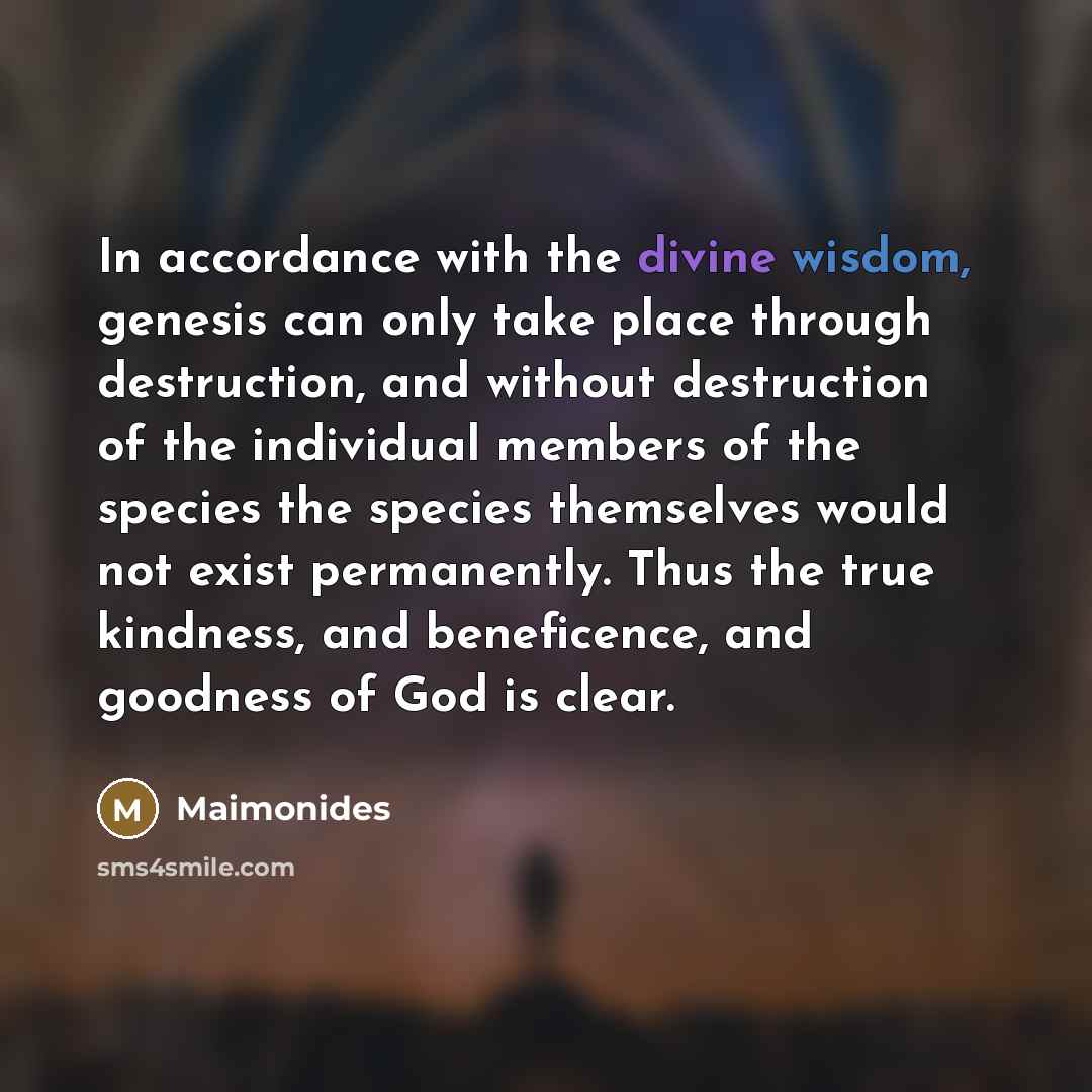 “In accordance with the divine wisdom, genesis can only take…” quote by Maimonides