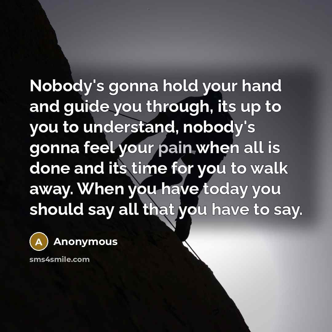 “Nobody's gonna hold your hand and guide you through, its…” quote by Anonymous