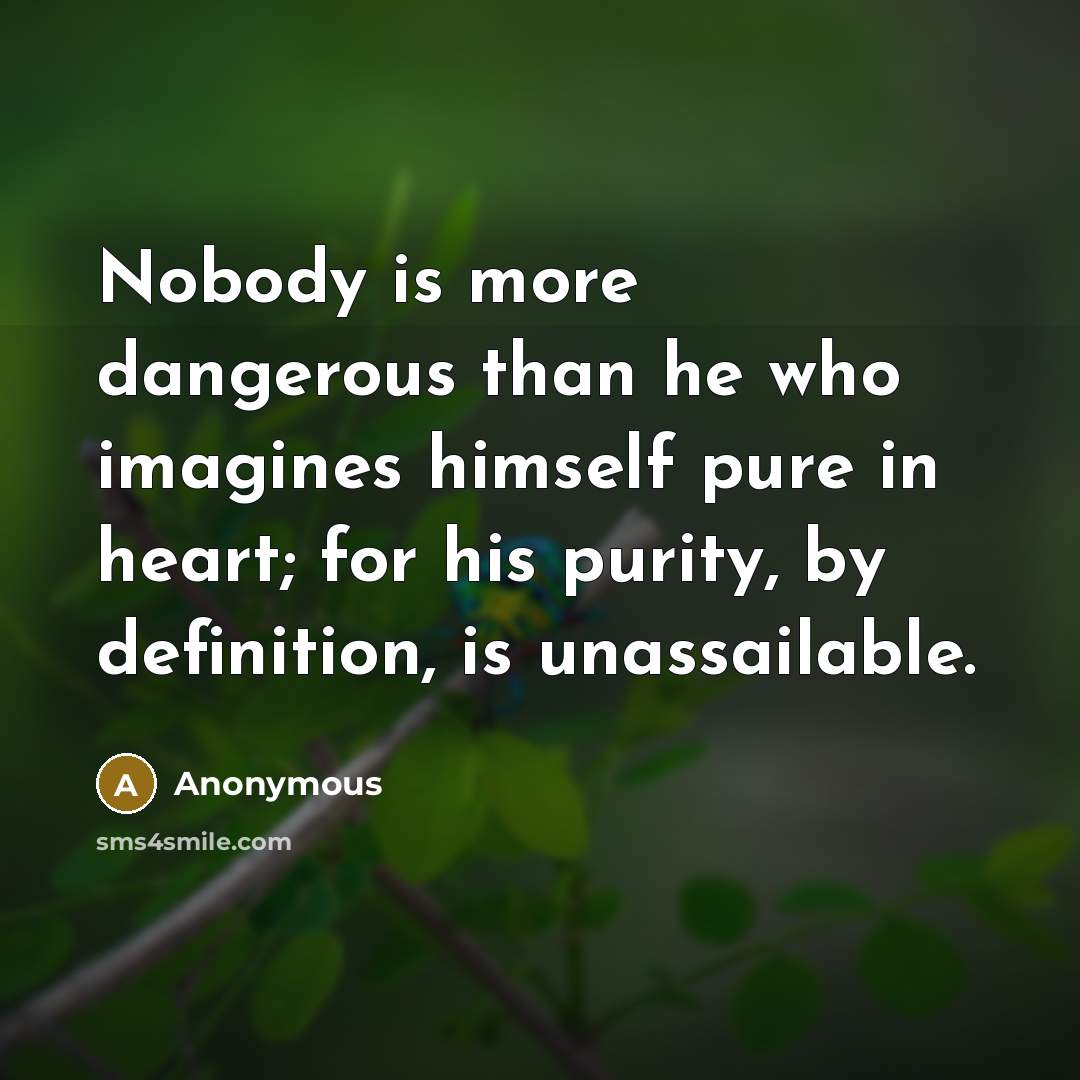 “Nobody is more dangerous than he who imagines himself pure…” quote by Anonymous