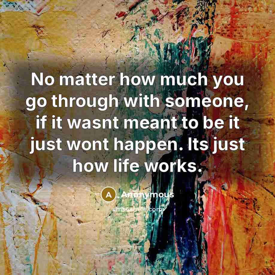 “No matter how much you go through with someone, if it wasnt meant to be it just wont happen. Its just how life works.” quote by Anonymous