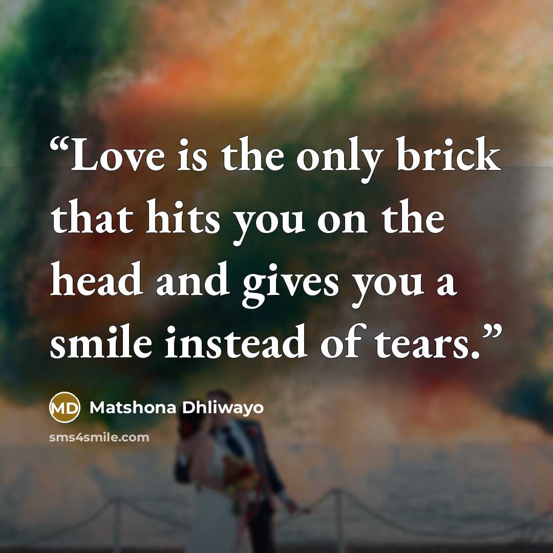 “Love is the only brick that hits you on the head and gives you a smile instead of tears.” quote by Matshona Dhliwayo