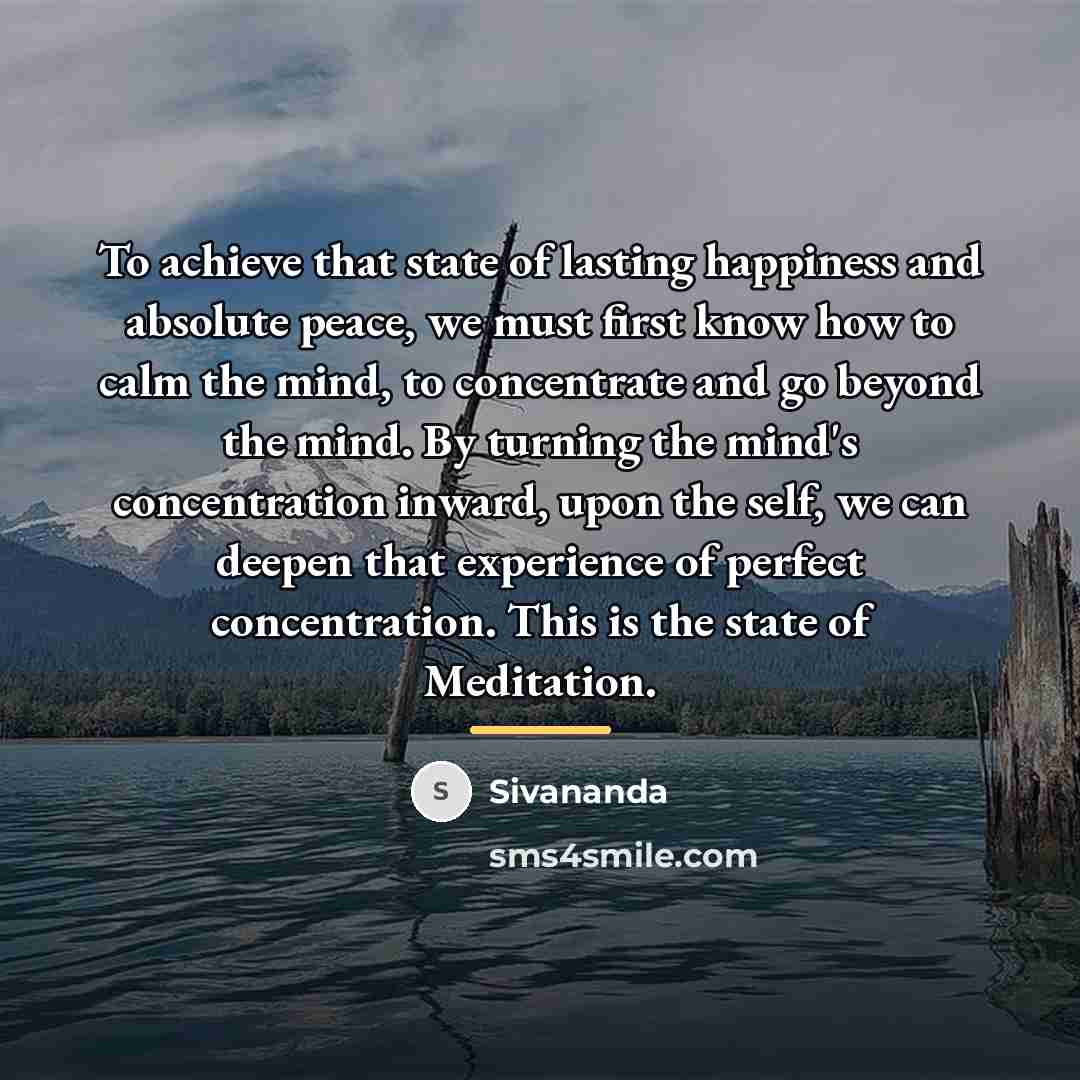 “To achieve that state of lasting happiness and absolute peace,…” quote by Sivananda