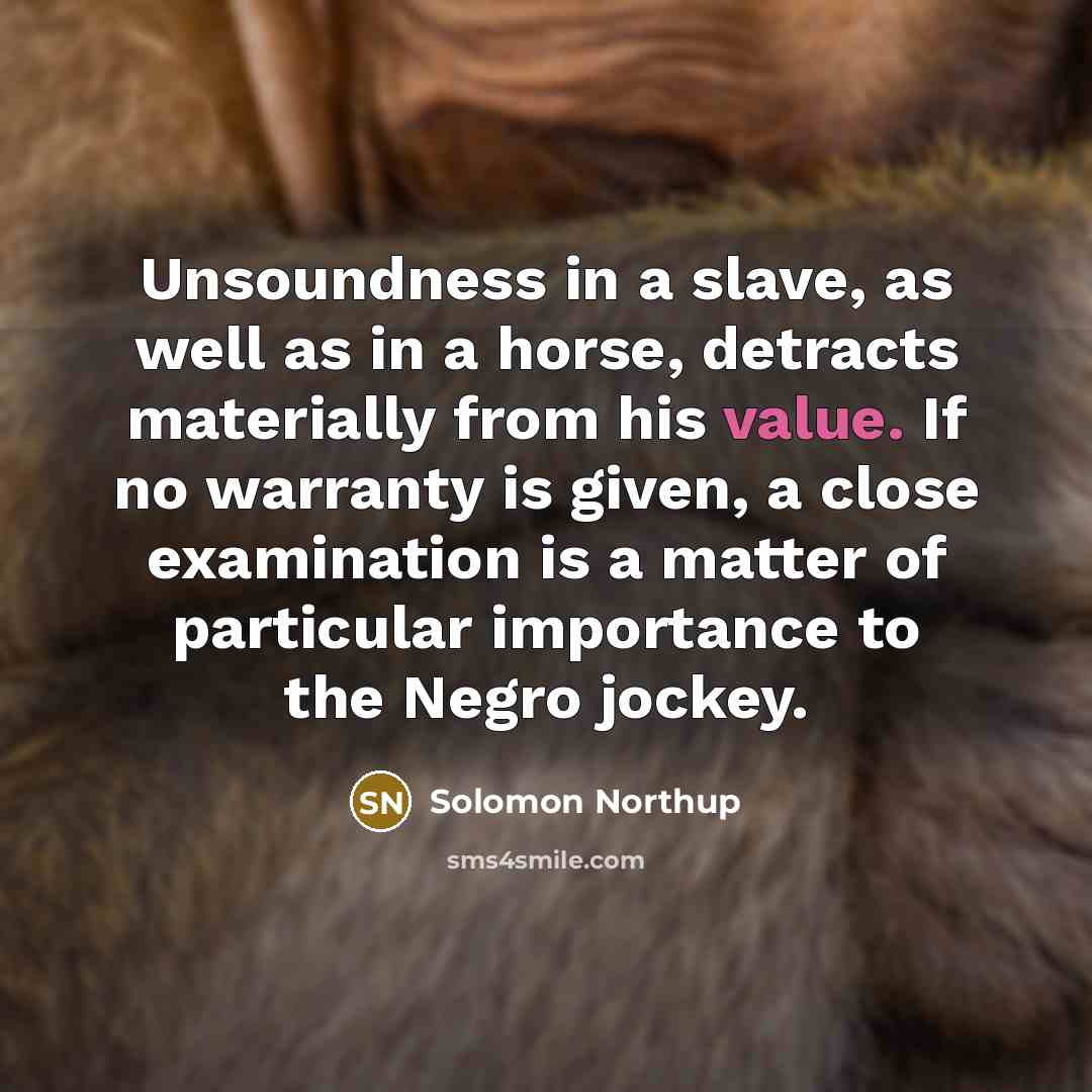 “Unsoundness in a slave, as well as in a horse,…” quote by Solomon Northup