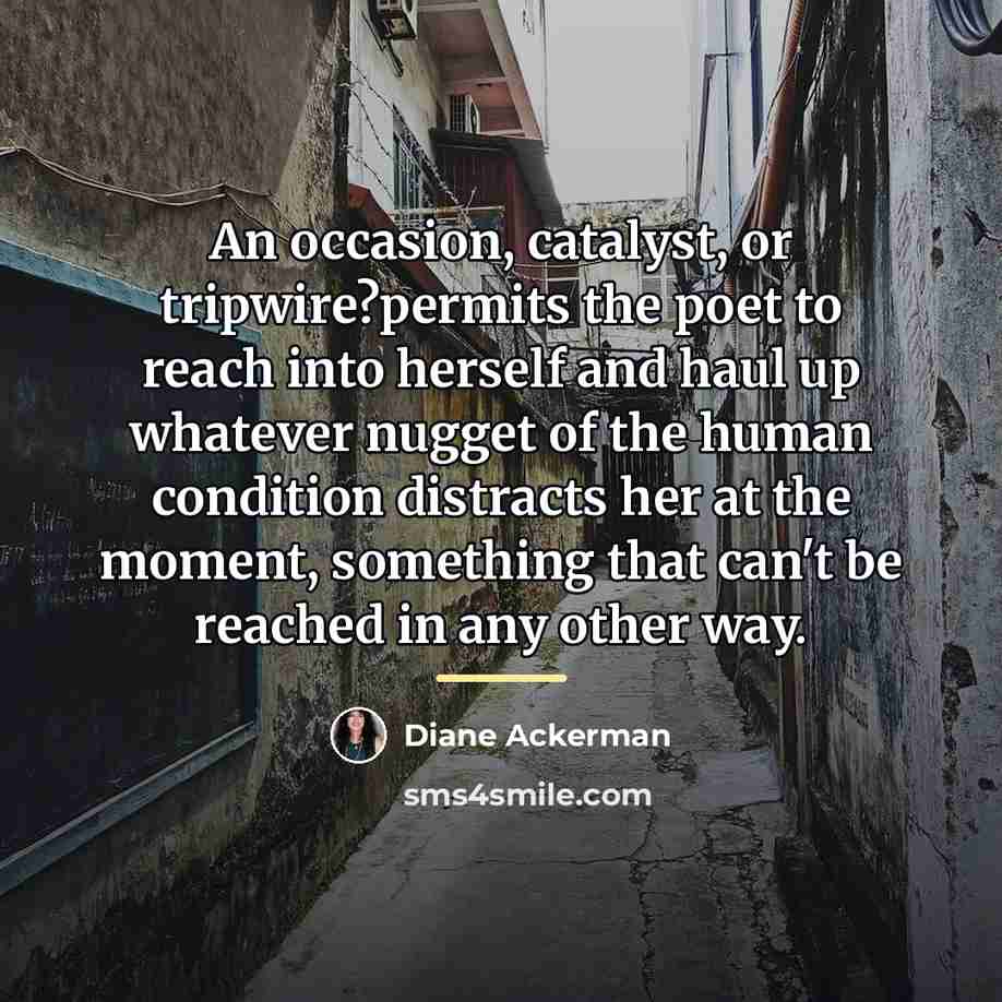 “An occasion, catalyst, or tripwire?permits the poet to reach into…” quote by Diane Ackerman