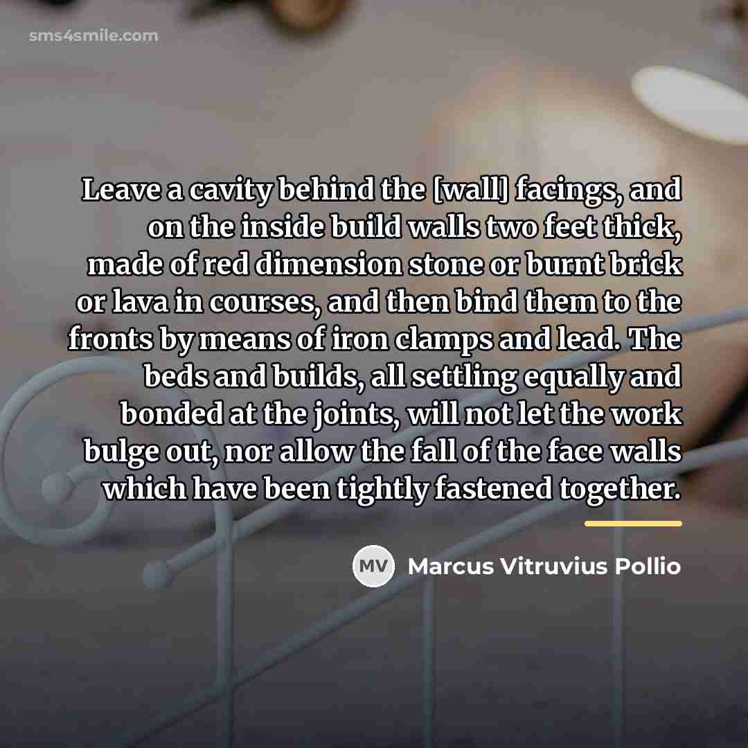 “Leave a cavity behind the [wall] facings, and on the…” quote by Marcus Vitruvius Pollio