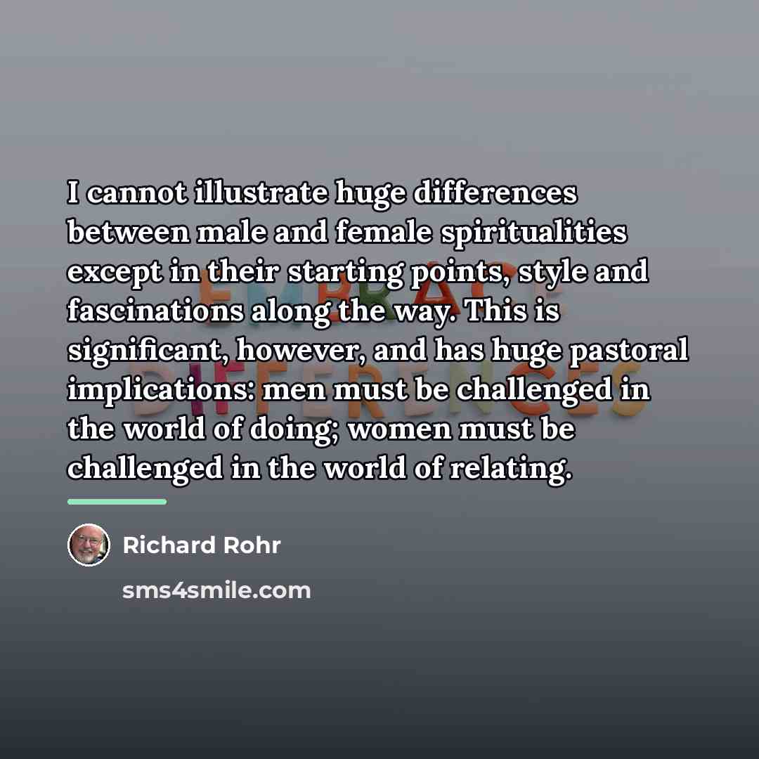 “I cannot illustrate huge differences between male and female spiritualities…” quote by Richard Rohr