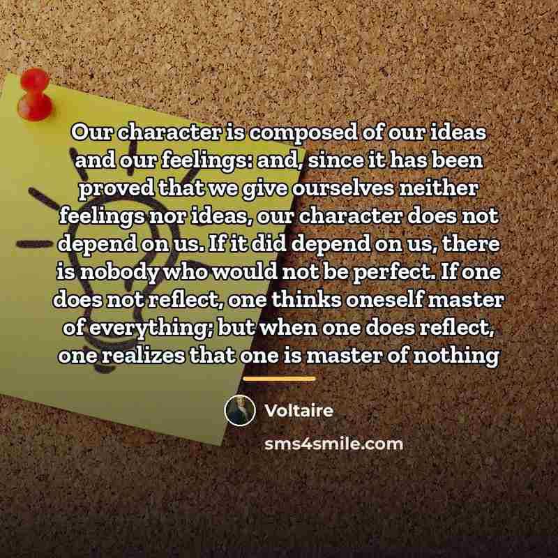“Our character is composed of our ideas and our feelings:…” quote by Voltaire