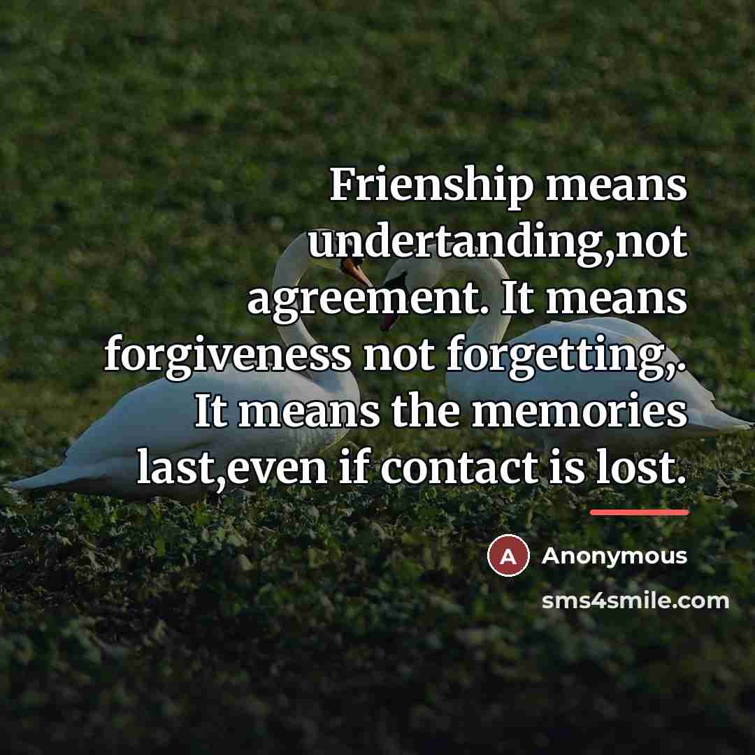 “Frienship means undertanding,not agreement. It means forgiveness not forgetting,. It…” quote by Anonymous