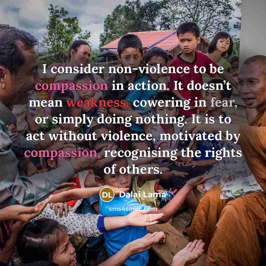 “I consider non-violence to be compassion in action. It doesn’t…” quote by Dalai Lama